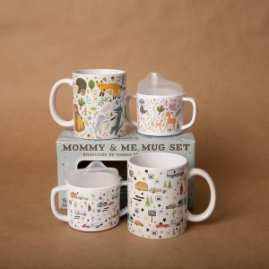 Camp Casual Cup, Coffee Mug and Sippy Cup, 15 Ounce Mug Capacity, With Handle, Road Trip Design, White, Ceramic Mug and Melamine Sippy Cup – CC-014RT