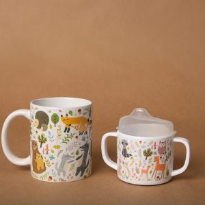 Camp Casual Cup, Coffee Mug and Sippy Cup, 15 Ounce Mug Capacity, With Handle, Woodland Critters Design, White – CC-015WC