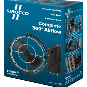 Caframo Fan, Sirocco II, 7 Inch, 3 Speed, Cabin Type, 12 Volt or 24 Volt, Black, Push Button Control, 360 Degree Rotation, Gimbal Design – 7010CABBX