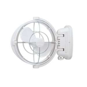 Caframo Fan, Sirocco II, 7 Inch, 3 Speed, Cabin Type, 12 Volt or 24 Volt, 2.7 Pounds, White, Push Button Control, 360 Degree Rotation – 7010CAWBX