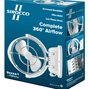 Caframo Fan, Sirocco II, 7 Inch, 3 Speed, Cabin Type, 12 Volt or 24 Volt, 2.7 Pounds, White, Push Button Control, 360 Degree Rotation – 7010CAWBX