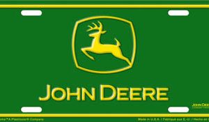 Chroma Decal License Plate, Stamped Metal Tags, John Deere Logo, Green Plate with Yellow Logo – 001849