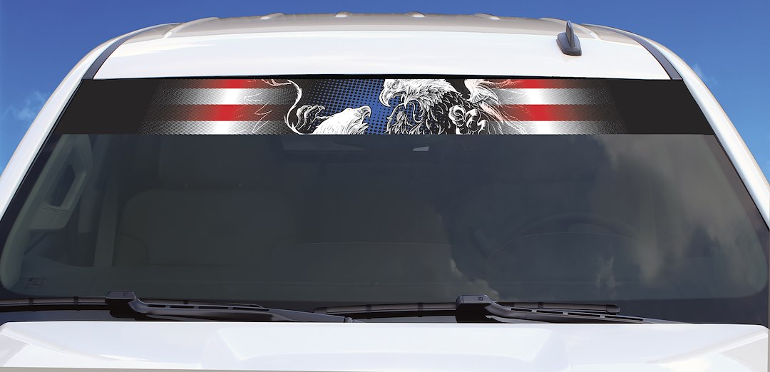 Chroma Decal Window Graphics, American Flag with Two Eagles Sunscreen – 049504