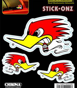 Chroma Decal Decal, Mr. Horsepower Logo, White Background/ Yellow/ Red/ Black, Stick on, Set of 3 – 8688