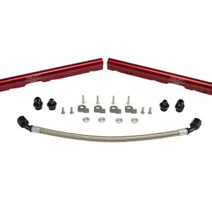 Comp Cams Fuel Injector Rail, Anodized, Red, Billet Aluminum, Set of 2, With Black Anodized -8 AN Fittings, O-Rings – 146028-KIT