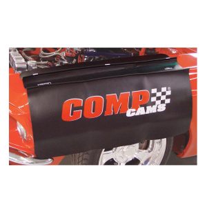 Comp Cams Fender Cover, Comp Cams Logo with Checkered Flag, Black Background with Red and White Letters – C603