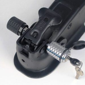 C.t. Johnson Trailer Coupler Lock, Flush Lock Design, For 2 Inch Opening Conventional Lever Style Couplers, Black, Nickel Chrome Finish – RC3