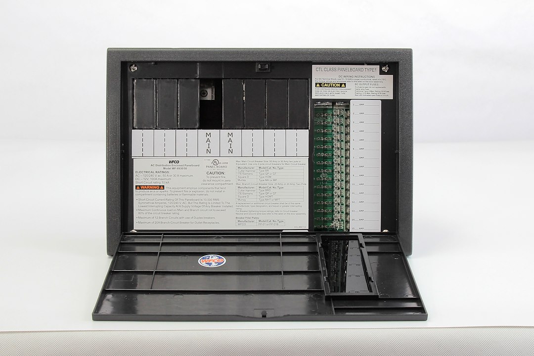 Wfco Technol Power Distribution Box, 8930/ 50 Series, Used as AC Distribution Center, 120/ 240 Volt AC, 30/ 50 Amp Input Current – WF-8930/50NPB