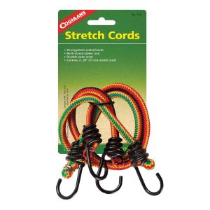 Coghlan’s Bungee Cord, Cotton Covered Multi-Strand Rubber Cord, Two 20 Inch Length, Plastic Coated Hooks, Assorted Colors – 512