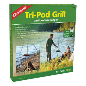 Coghlan’s Campfire Grill, Tripod Style with Lantern Holder, 17 Inch Diameter Chrome Grilling Surface, Foldable, Without Swing Arm – 9340