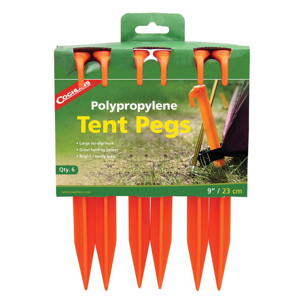 Coghlan’s Tent Peg, Hook Style, 9 Inch Length, Polypropylene, Set of 6 – 9496