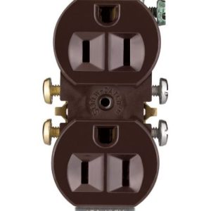 Cooper Wire Receptacle, 2 Pole/ 3 Wire, 15 Amp/ 125 Volt AC Power, Non Ground Fault Interrupter, Duplex Receptacle, Brown, Thermoplastic – 270B