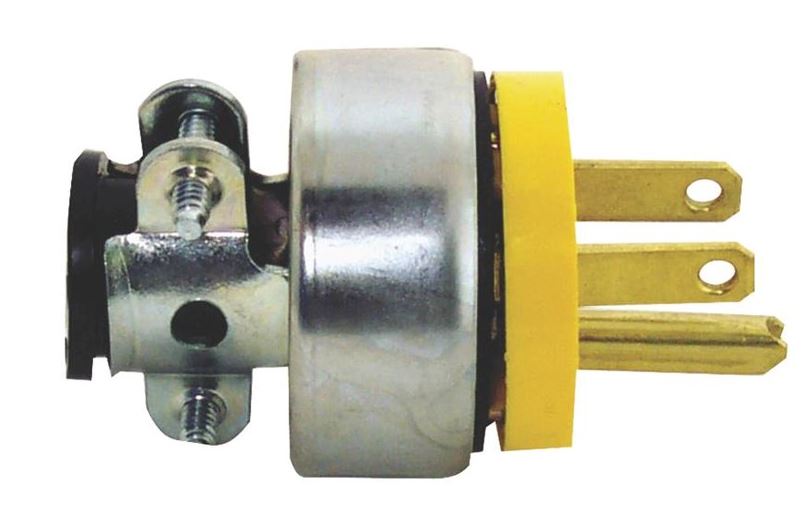 Cooper Wire Power Cord Plug End, Replacement Polarized Grounding Straight Blade Plug, 15 Amp, Male End, Without Plug Head Handle, Yellow – 2867-BOX