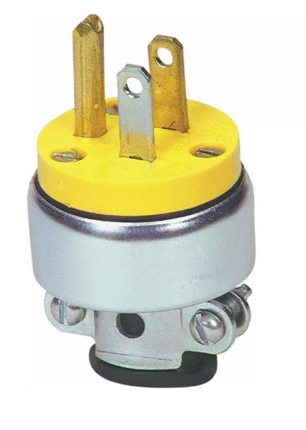 Cooper Wire Power Cord Plug End, Replacement Polarized Grounding Straight Blade Plug, 15 Amp, Male End, Without Plug Head Handle, Yellow – 2867-BOX