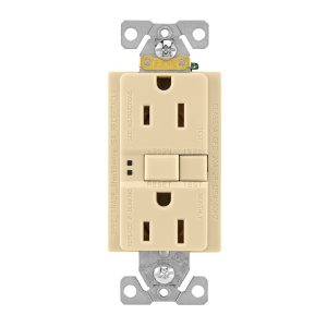 Cooper Wire Receptacle, Arrow Hart, 2 Pole/ 3 Wire, 15 Amp/ 125 Volt AC Power, Ground Fault Interrupter Type, Duplex Receptacle, Ivory – SGF15V