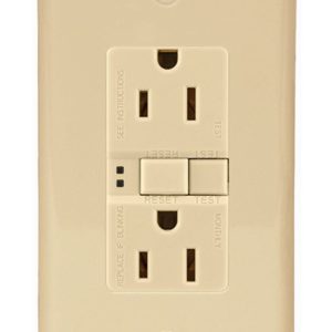 Cooper Wire Receptacle, Arrow Hart, 2 Pole/ 3 Wire, 15 Amp/ 125 Volt AC Power, Ground Fault Interrupter Type, Duplex Receptacle, Ivory – SGF15V