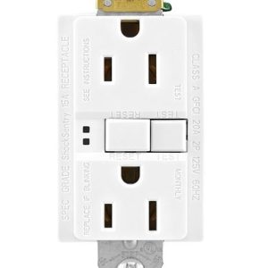 Cooper Wire Receptacle, Arrow Hart, 2 Pole/ 3 Wire, 15 Amp/ 125 Volt AC Power, Ground Fault Interrupter Type, Duplex Receptacle, White – SGF15W