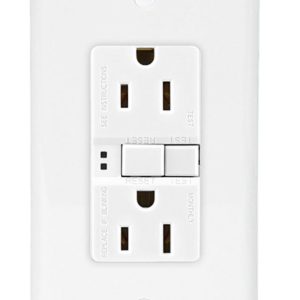 Cooper Wire Receptacle, Arrow Hart, 2 Pole/ 3 Wire, 15 Amp/ 125 Volt AC Power, Ground Fault Interrupter Type, Duplex Receptacle, White – SGF15W