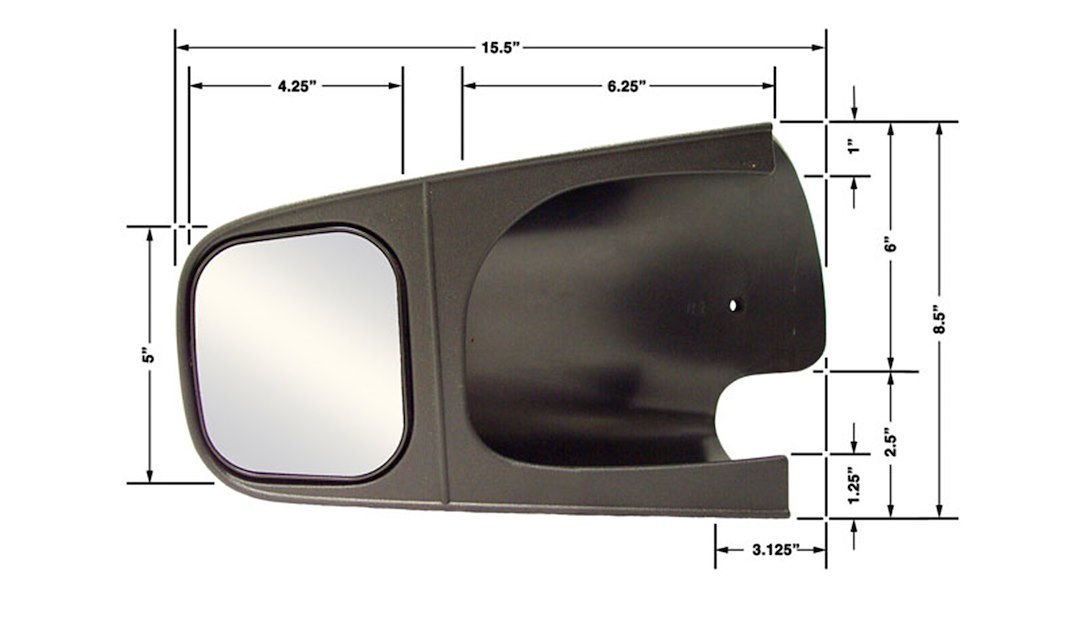 Cipa Exterior Towing Mirror, Slide on, 4-1/2 X 5-1/8 Inch Mirror, Non-Extendable, Glass Manual Adjust, Without Turn Signal Indicator – 10500