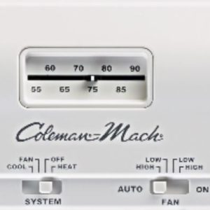 Coleman-Mach Wall Thermostat, Single Stage, For Heat/ Cool Control, Analog Readout, 24 Volt DC, Wall Mount, White Case – 7330B3441