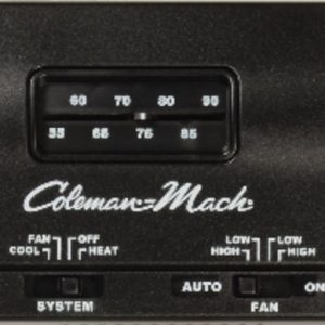 Coleman-Mach Wall Thermostat, Single Stage, For Heat/ Cool Control, Mechanical Display, 12 Volt DC, With High/ Low Fan Speed Control – 7330F3852