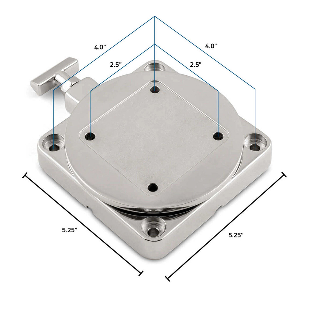 Cannon Downrigger Mount, Low-Profile Swivel Base, Silver, 316-Grade Stainless Steel Construction – 1903002