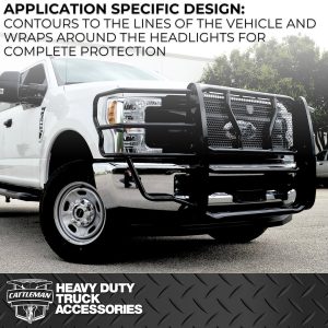 Cattleman’s Grille Guard, Powder Coated, Gloss Black, Steel, With Brush Guard, Without Skid Plate, Without Step Plate – 1229P