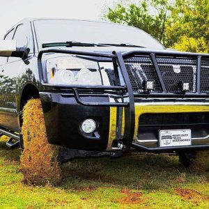 Cattleman’s Grille Guard, Gloss Powder Coated, Black, Steel, With Brush Guard, Without Skid Plate, Without Step Plate – 1510P