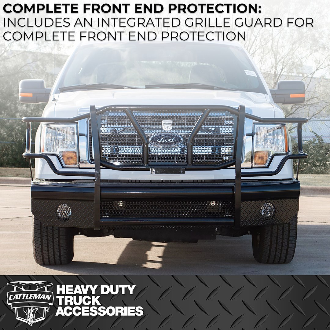 Cattleman’s Bumper, One Piece Design, Mounting Hardware Included, With Grille Guard, Without Winch Mount, Without Fog Light Cutouts – 2370PS