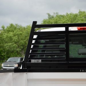 Cattleman’s Headache Rack, Powder Coated, Black, Steel, With Mounting Kit, With Louvers, Without Window Cutout, Non-Lighted – FR203