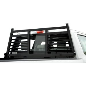 Cattleman’s Headache Rack, Powder Coated, Black, Steel, With Mounting Kit, With Louvers, With Window Cutout, Non-Lighted – FR302