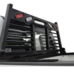 Cattleman’s Headache Rack, Powder Coated, Black, Steel, With Mounting Kit, With Louvers, With Window Cutout – FR302L
