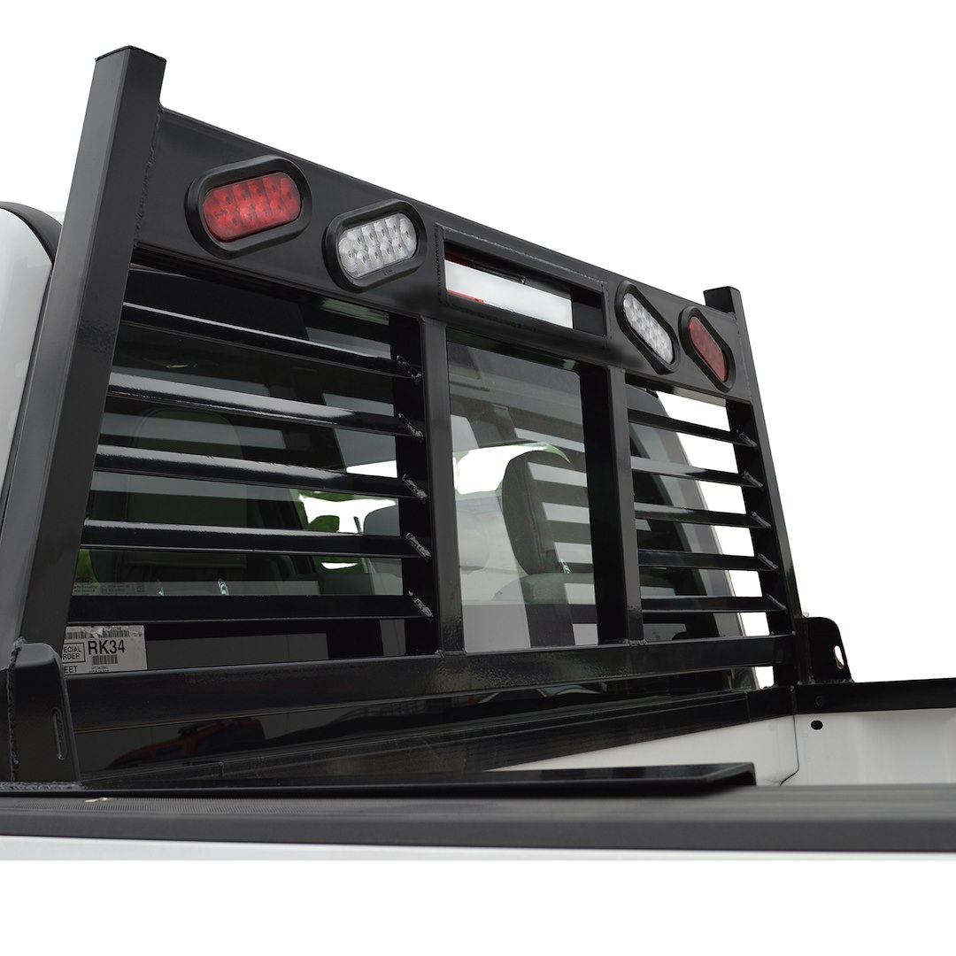 Cattleman’s Headache Rack, Powder Coated, Black, Steel, With Mounting Kit, With Louvers, With Window Cutout – FR302L