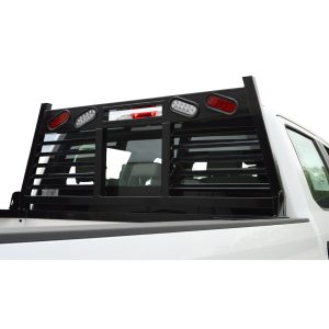Cattleman’s Headache Rack, Powder Coated, Black, Steel, With Mounting Kit, With Louvers, With Window Cutout – FR302L