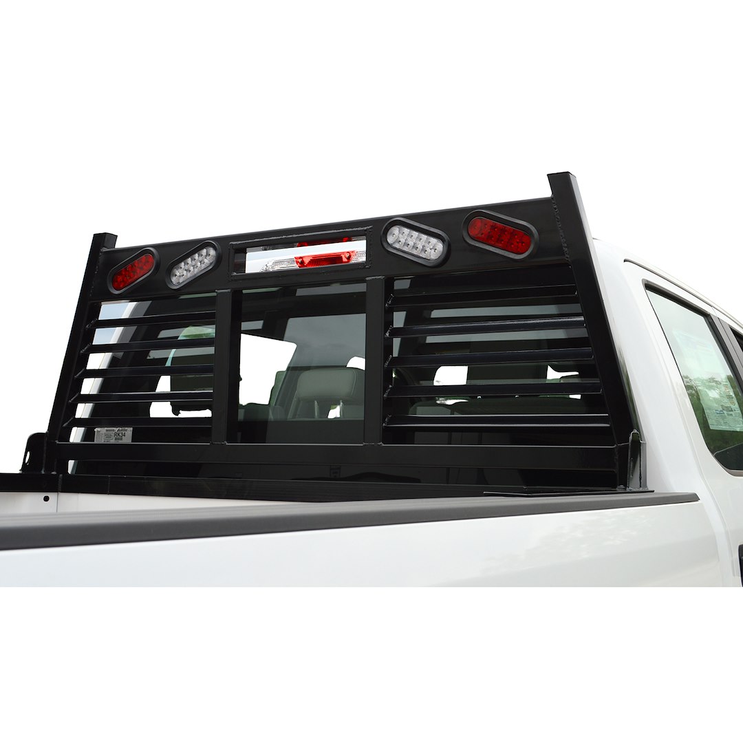 Cattleman’s Headache Rack, Powder Coated, Black, Steel, With Mounting Kit, With Louvers, With Window Cutout – FR302L