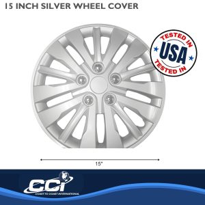 Coast to Coast Wheel Cover, 15 Inch, 5 Split Spoke, Silver, Plastic, Set of 4 – IWC102815S