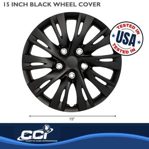 Coast to Coast Wheel Cover, 15 Inch, 10 Split Spoke, Gloss Black, Plastic, Set of 4 – IWC103715BLK