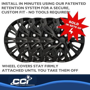 Coast to Coast Wheel Cover, 15 Inch, 10 Split Spoke, Gloss Black, Plastic, Set of 4 – IWC103715BLK