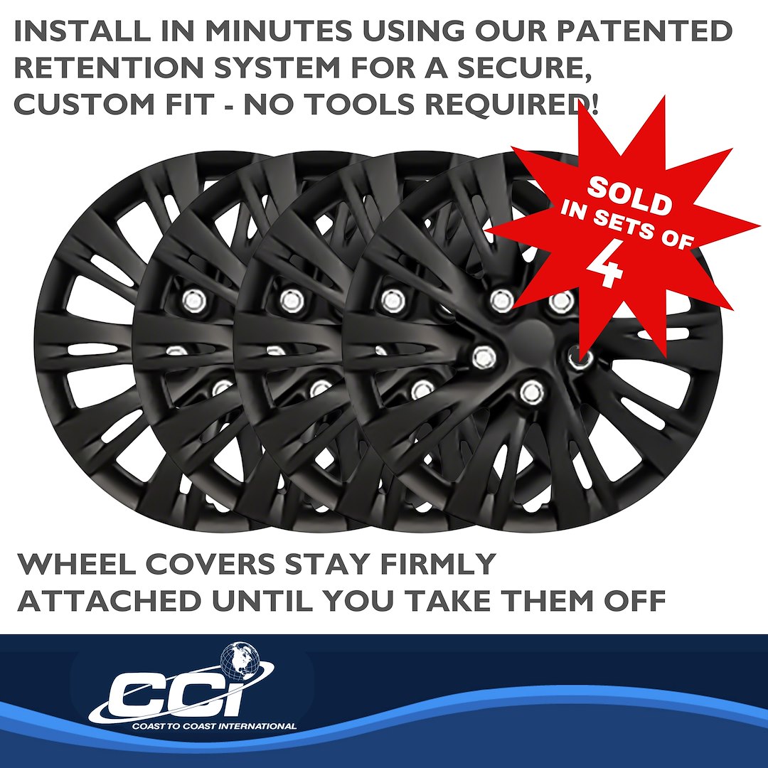 Coast to Coast Wheel Cover, 15 Inch, 10 Split Spoke, Gloss Black, Plastic, Set of 4 – IWC103715BLK