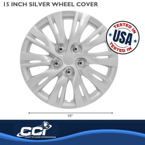 Coast to Coast Wheel Cover, 15 Inch, 10 Split Spoke, Silver, Plastic, Set of 4 – IWC103715S