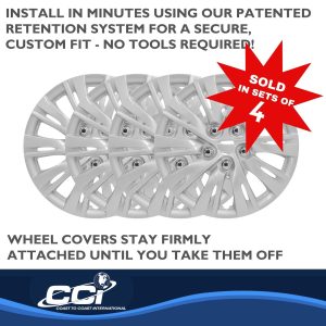 Coast to Coast Wheel Cover, 15 Inch, 10 Split Spoke, Silver, Plastic, Set of 4 – IWC103715S
