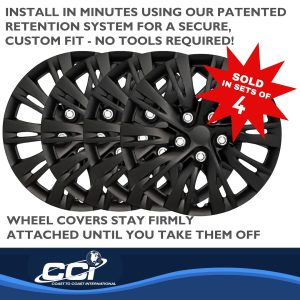Coast to Coast Wheel Cover, 16 Inch, 10 Split Spoke, Gloss Black, Plastic, Set of 4, Standard Leg, Master White Carton – IWC103716BLK