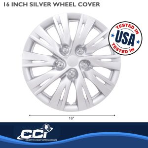 Coast to Coast Wheel Cover, 16 Inch, 10 Split Spoke, Silver, Plastic, Set of 4, Standard Leg, Master White Carton – IWC103716S