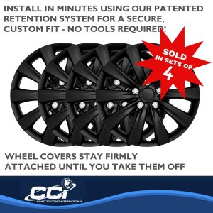 Coast to Coast Wheel Cover, 16 Inch, 10 Spoke, Gloss Black, Plastic, Set of 4, Standard Leg, Master White Carton – IWC103816BLK