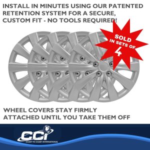 Coast to Coast Wheel Cover, 16 Inch, 10 Spoke, Silver, Plastic, Set of 4, Standard Leg, Master White Carton – IWC103816S