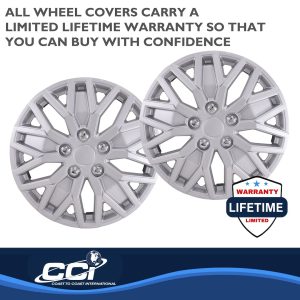 Coast to Coast Wheel Cover, 15 Inch, 10 U Spoke, Painted, Silver, ABS Plastic, Set of 4, Universal Fit Over Most OEM Steel Wheels – 105115S