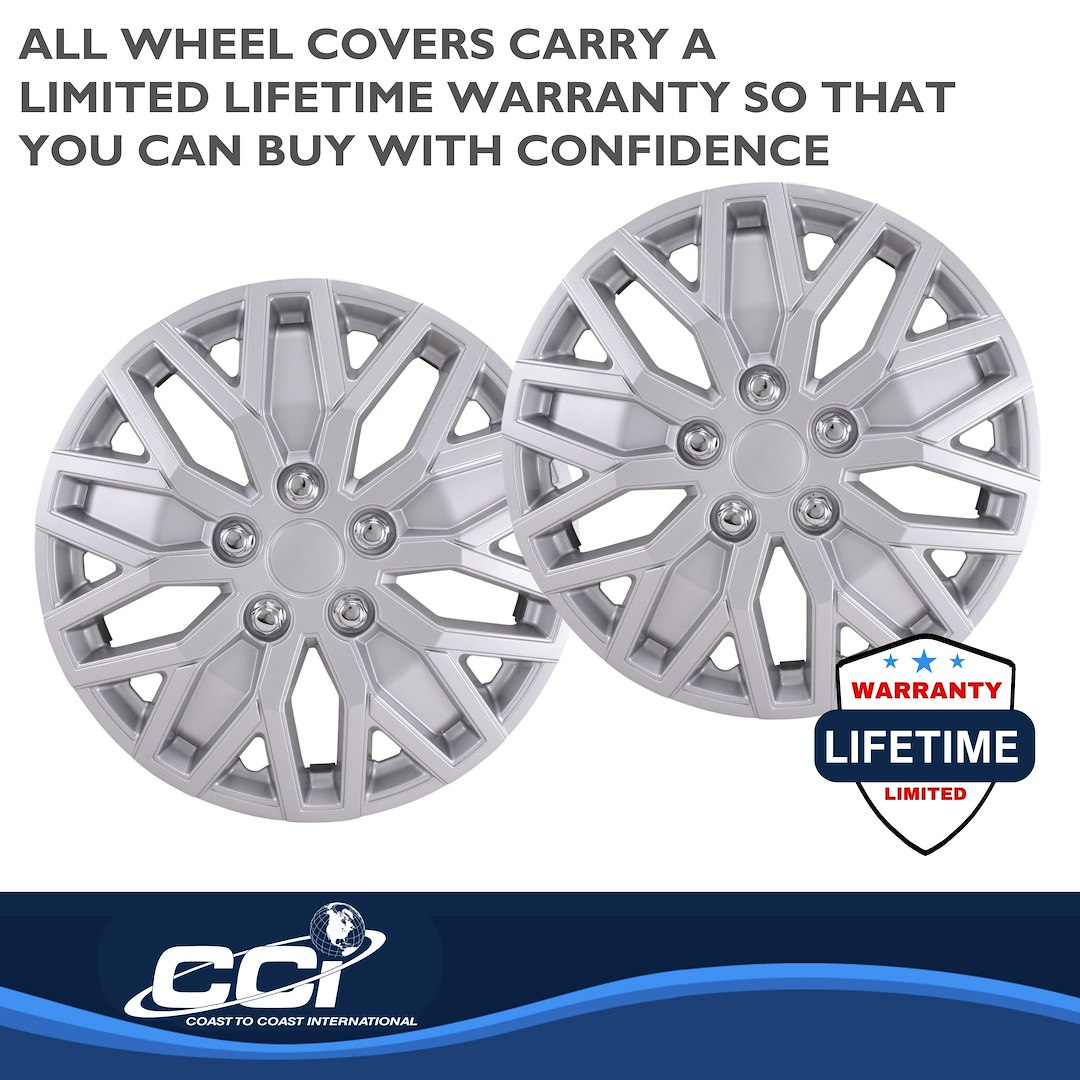Coast to Coast Wheel Cover, 15 Inch, 10 U Spoke, Painted, Silver, ABS Plastic, Set of 4, Universal Fit Over Most OEM Steel Wheels – 105115S