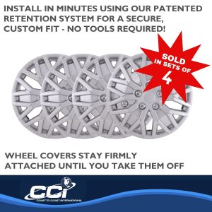 Coast to Coast Wheel Cover, 15 Inch, 10 U Spoke, Painted, Silver, ABS Plastic, Set of 4, Universal Fit Over Most OEM Steel Wheels – 105115S