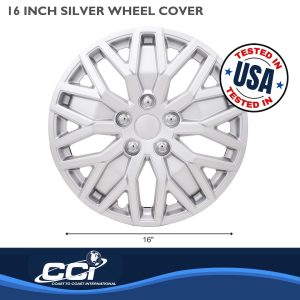 Coast to Coast Wheel Cover, 16 Inch, 10 U Spoke, Painted, Silver, ABS Plastic, Set of 4, Universal Fit Over Most OEM Steel Wheels – 105116S