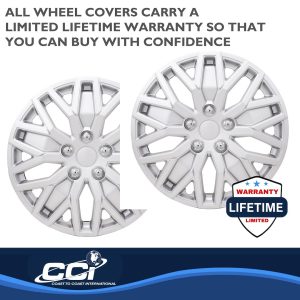 Coast to Coast Wheel Cover, 16 Inch, 10 U Spoke, Painted, Silver, ABS Plastic, Set of 4, Universal Fit Over Most OEM Steel Wheels – 105116S
